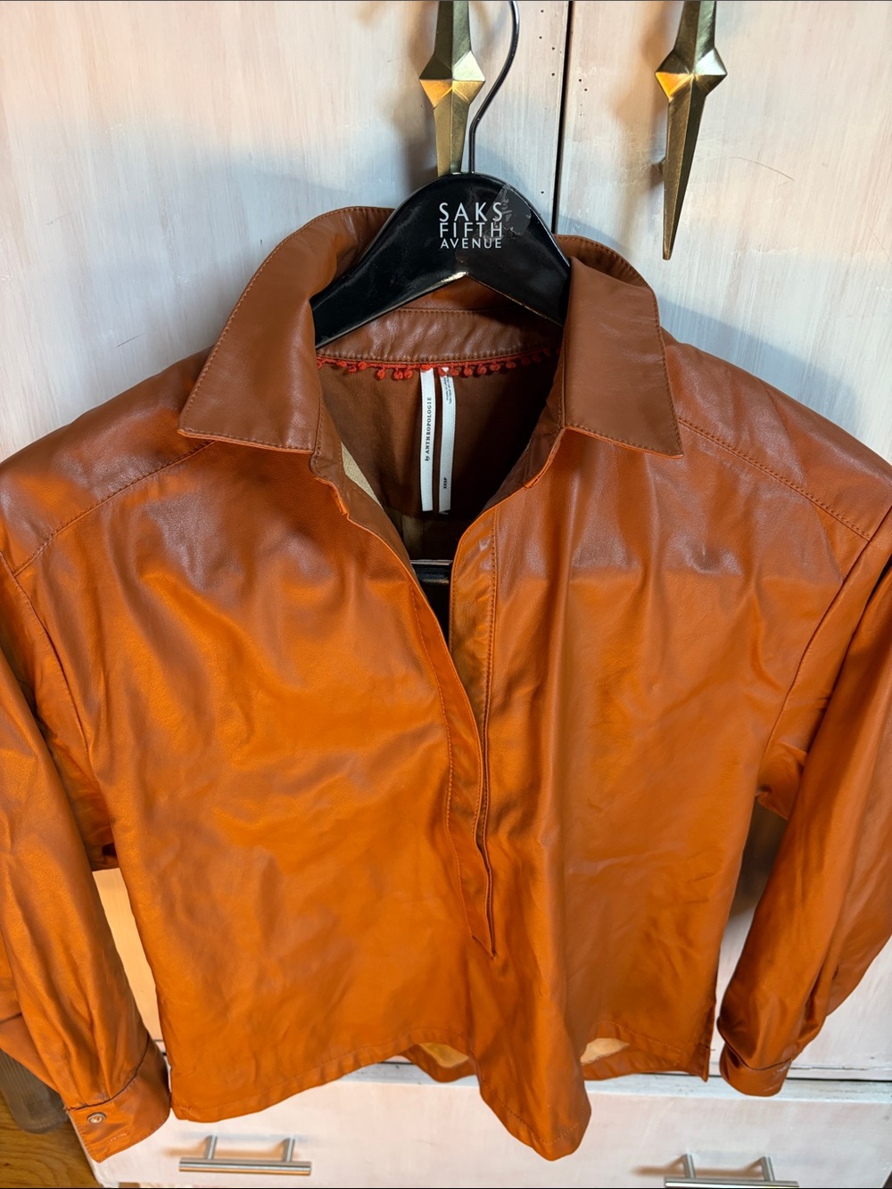 Faux leather 3/4 Button-Front Shirt